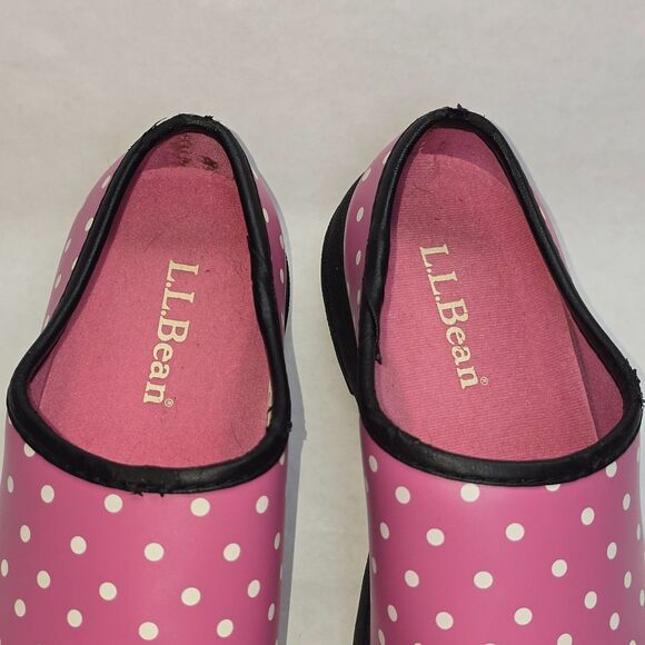 L.L. Bean Women's Pink Polka Dot Slip On Slogger Rubber Clog Duck Boot Size 6.5 - Picture 4 of 12